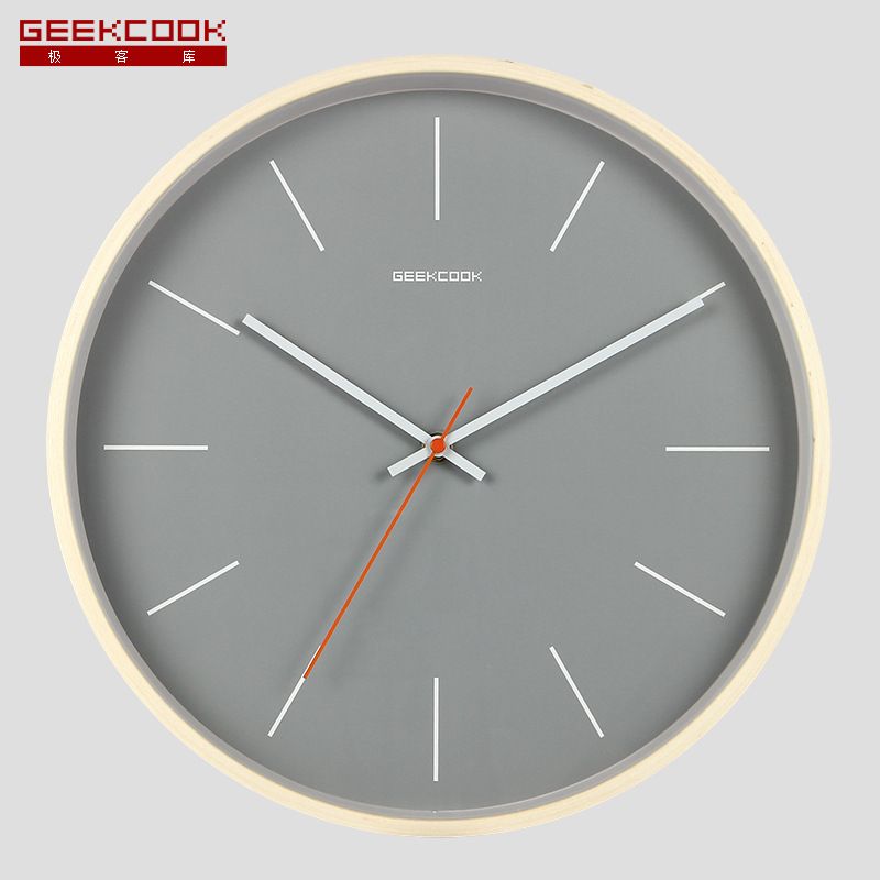 Wood Frame Wall Clock Battery Operated Non Ticking Home Decor Gray