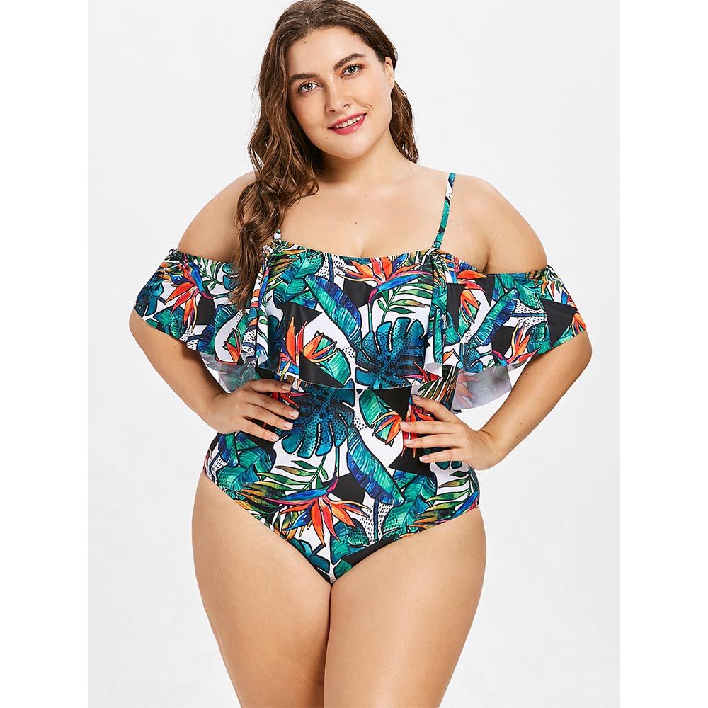 plus size off the shoulder one piece swimsuit