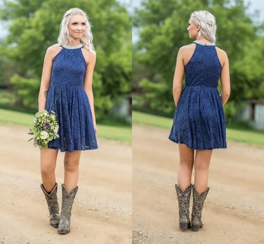 Navy Blue Short Country Bridesmaid 