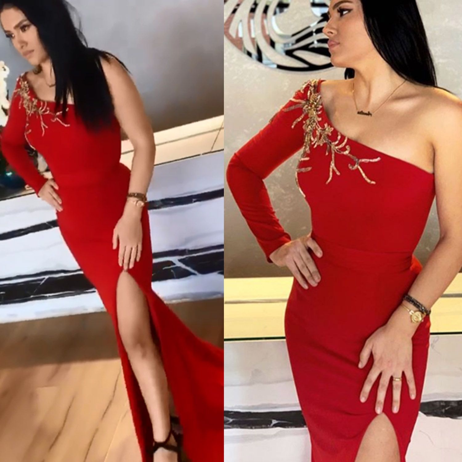 Sexy Side Split Mermaid Prom Dresses One Shoulder Evening Dress Party ...