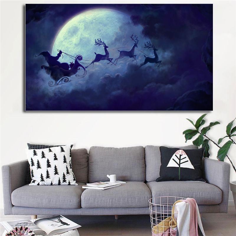 Acheter Père Noël Lune Toile Peinture Salon Maison De Noël Décoroation  Moderne Mur Art Peinture Affiche Image Pour Salon Accessoires De 5,48 € Du  Iwallart | DHgate.Com