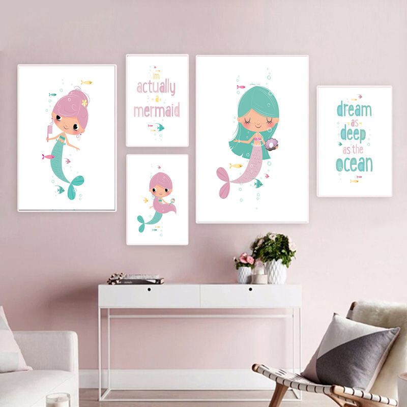 2020 Cartoon Mermaid Nursery Wall Art Posters And Prints Baby Girl Gift Picture Kid Room Canvas Painting Nordic Decor For Home From Yueji 20 42 Dhgate Com