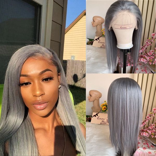 Grey color Lace Front Wigs For Balck Women Virgin Brazilian Glueless Full  Lace Human Hair Wig