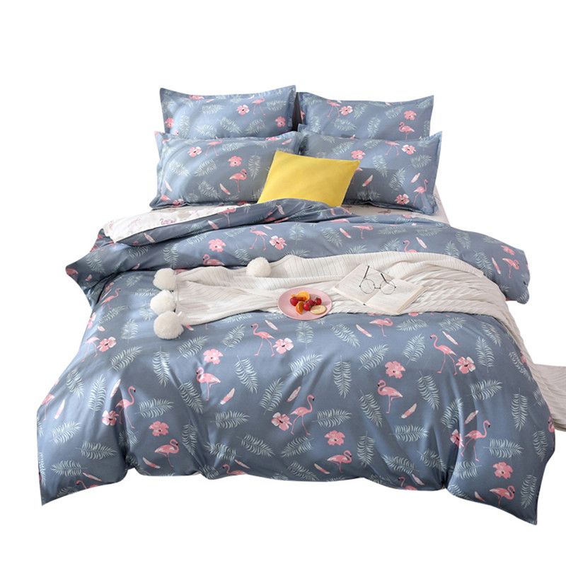 2020 Cartoon Flamingo Floral Print Duvet Cover Cotton Pastoral