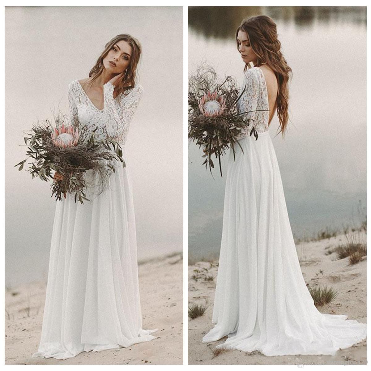 v neck boho wedding dress