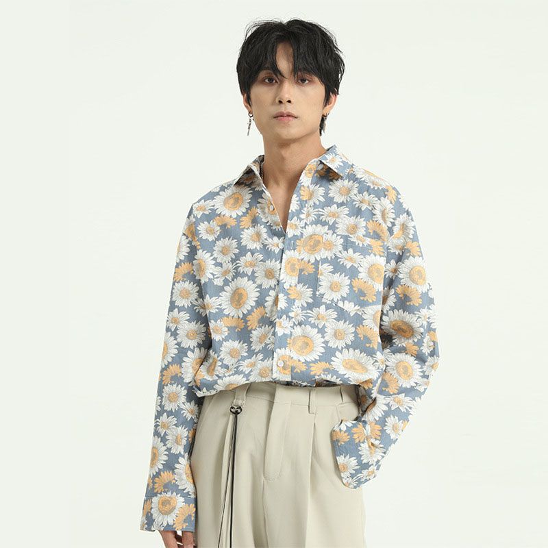 2020 Korea Japan Style Male Vintage Fashion Loose Dress Shirt Men Spring Chrysanthemum Pattern Casual Long Sleeve Shirts From Biwanrou 30 16 Dhgate Com