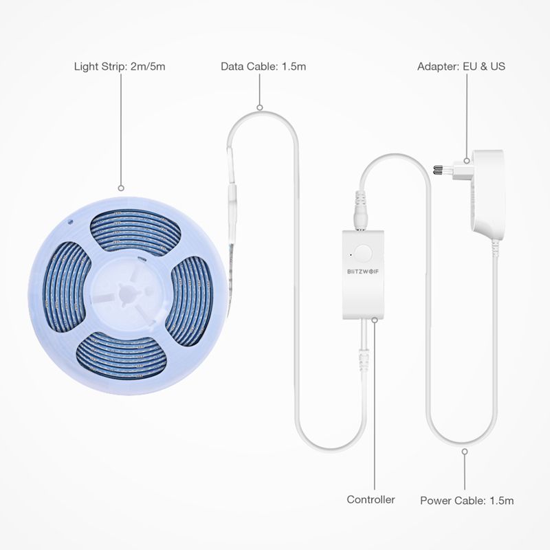 BlitzWolf BW-LT11 2M/5M Smart APP Control RGBW LED Light Strip Kit or 1M Strip BlitzWolf BW-LT11 2M/5M Smart APP Control RGBW LED Light Strip Kit or 1M Strip