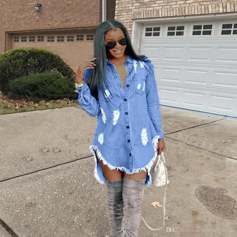 Blue Jean Shirt Dress Spring Long 
