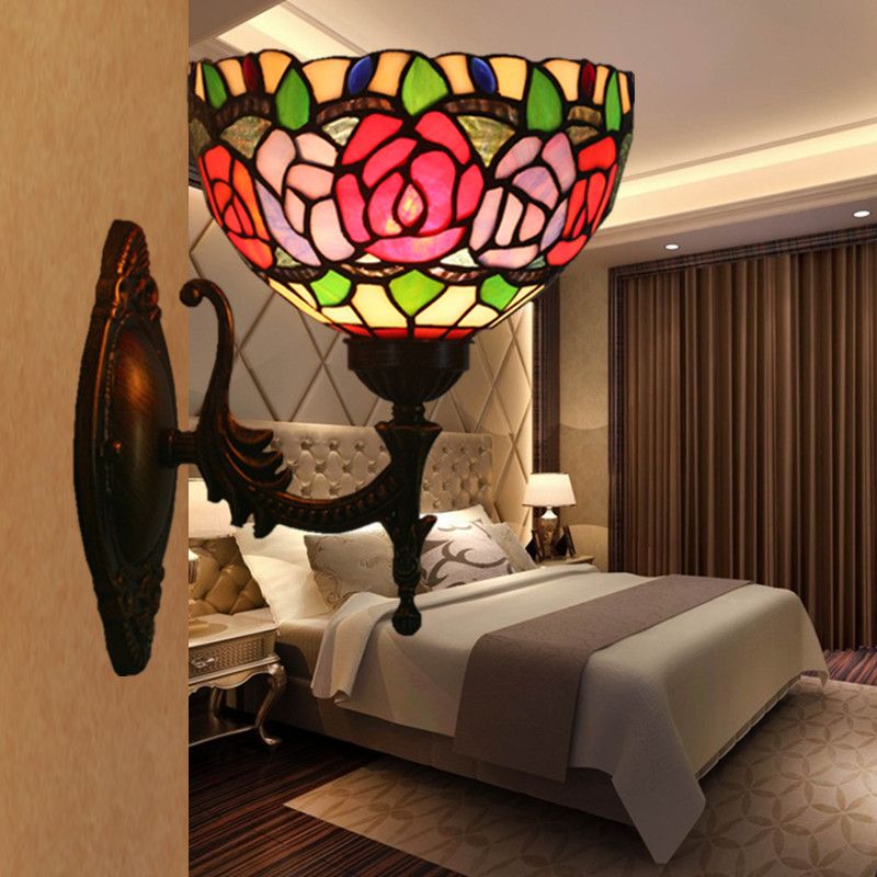 Acheter Retro Colore Verre Fleurs Mur Lampe Americain Tiffany Home