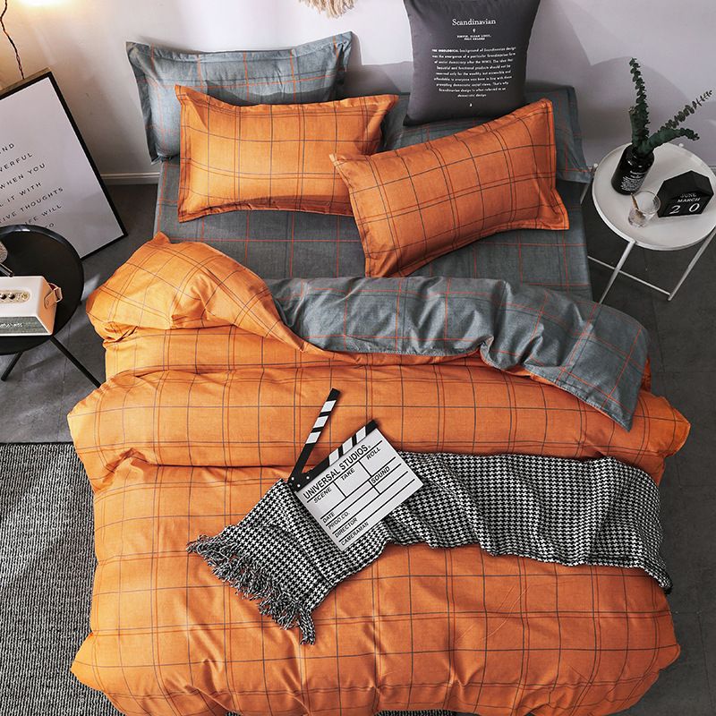Plaid Bedding Set Luxury Orange Duvet Cover Set Bed Cover