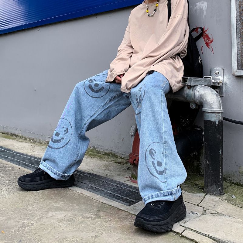 Compra Hombre Jeans Sueltos Hiphop Monopatín Smiley Imprimir Pantalones Vaqueros  Holgados Pantalones De Mezclilla Pantalones Perezosos De Viento Hombres Ad  Rap Jeans 4 Estaciones Barato | Entrega Rápida Y Calidad | Es.Dhgate