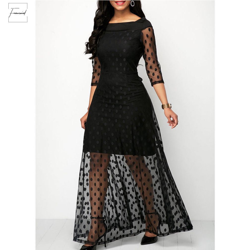 sheer polka dot maxi dress