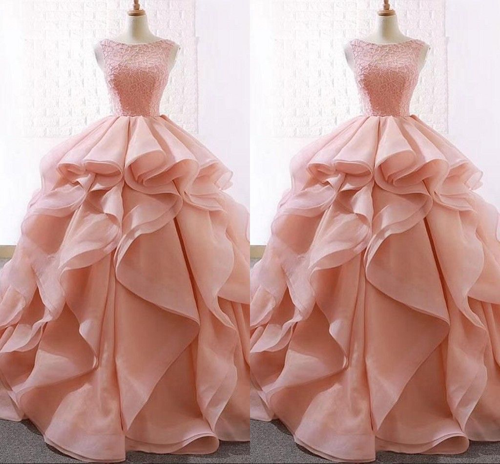 pink ruffle prom dress