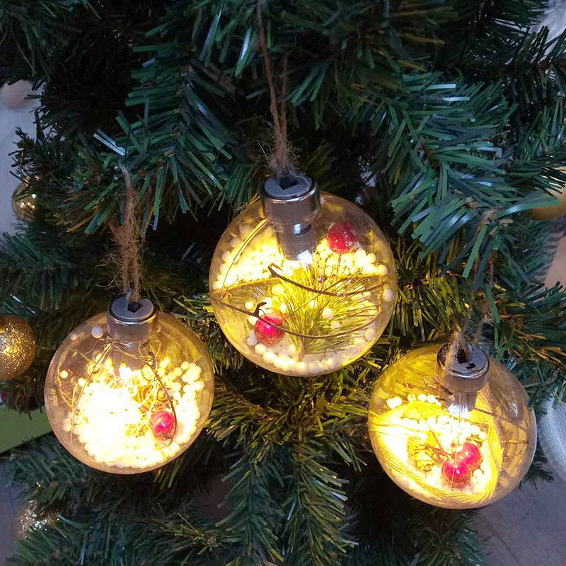 Bolas De Natal Brilhantes Com Luzes Da Árvore De Natal Brilho Bola De  Cristal Pingente De