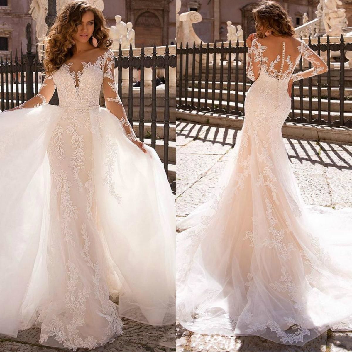 mesh sleeve wedding dress