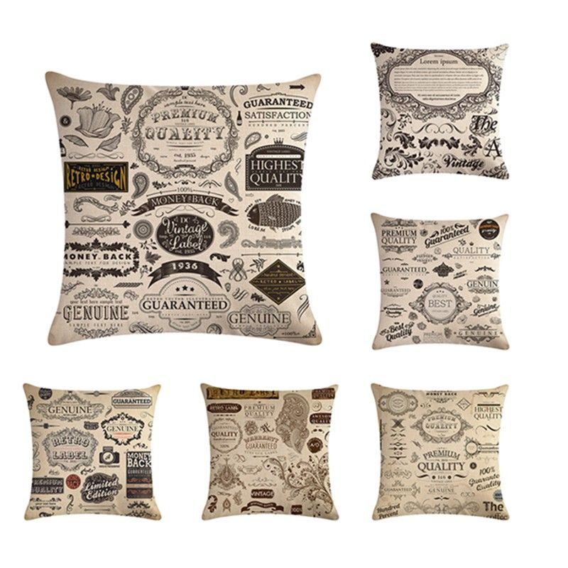 Simple Western Style Cushion Cover Linen Printing Pillowcase
