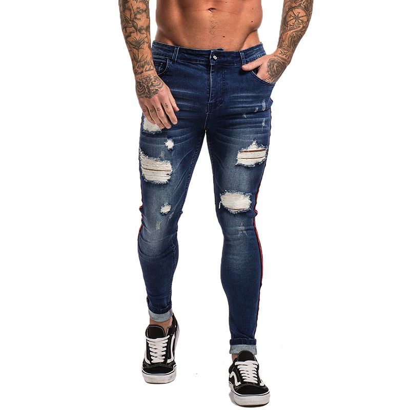 2019 Rotos Para Hombre Hip Hop Super Skinny Jeans Hombre Stretch Blue Jeans Diseñador De Moda Slim Dropshipping Al Por Mayor De 83,55 | DHgate