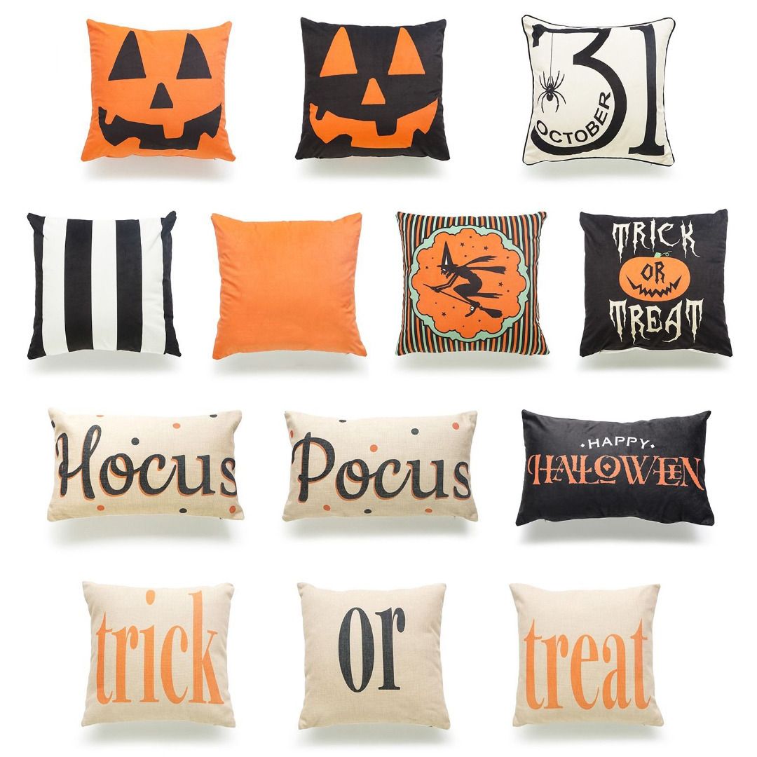 45 45cm Halloween Cotton Linen Pumpkin Trick Or Treat Throw Pillow
