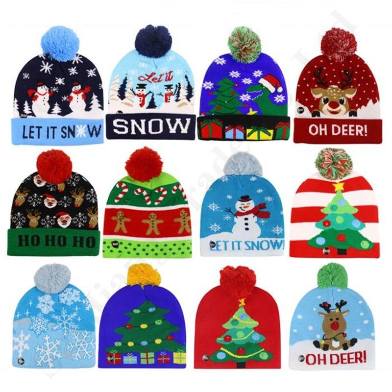 Christmas Reindeer Head Beanies Knit Hat Skull Caps Men Pink