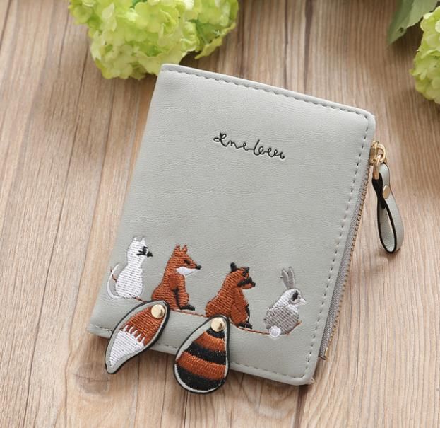 Girls Cartoon Embroidery Squirrel Short Wallet PU Leather Wallet Coin Purse Girls Cartoon Embroidery Squirrel Short Wallet PU Leather Wallet Coin Purse