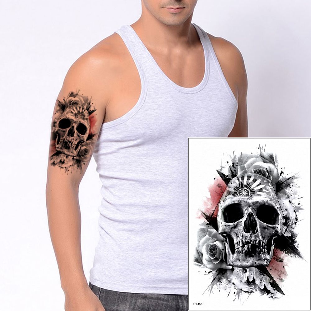 Skull Tattoo Designs for Arm Sleeves Men Women Temporary Body Fake Tattoos Sticker Death Black Paint Halloween Party Beauty Makeup 3D TH-158 Skull Tattoo Designs for Arm Sleeves Men Women Temporary Body Fake Tattoos Sticker Death Black Paint Halloween Party Beauty Makeup 3D TH-158