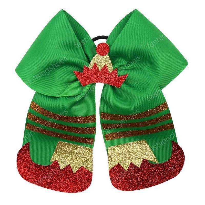Christmas Cheer Bow With Elastic Hair Band For Girls Glitter Hat