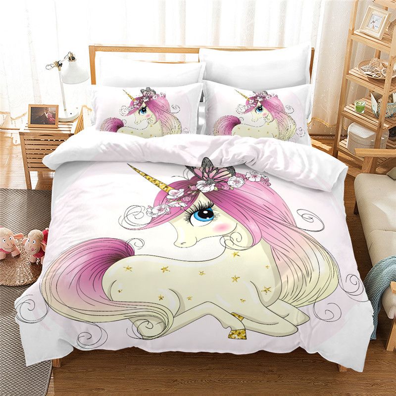 Unicorn Duvet Set Comfortable Bedding Set 3d Cartoon Bed King