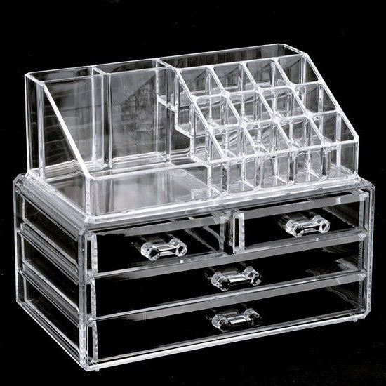 2019 Clear Makeup Case 4 Drawer 16 Grid Cosmetic Organizer Jewelry
