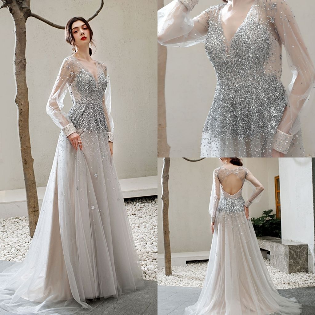 silver long gown design