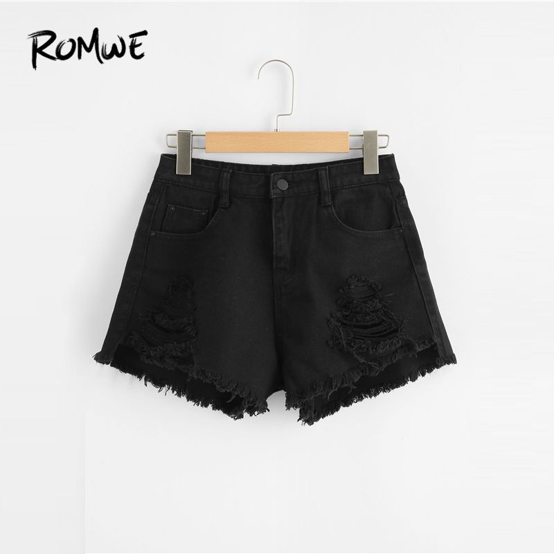 Compra Edge Raídos Pantalones Cortos De Mezclilla Negro Mujeres Con  Bolsillos Y Botones Forman Los Cortocircuitos 2019 Glamorous Mediados De  Cintura Del Verano Barato | Entrega Rápida Y Calidad | Es.Dhgate