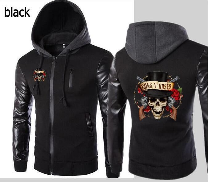 Guns N Roses Sudadera con Rock Band Hip Hop Sudadera con capucha de cuero Chaqueta casual de calle para Chaqueta deportiva con