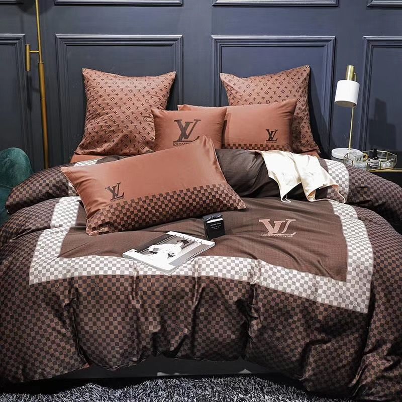 Men Brown Letter Bedding Supplies Grid Embroidery Rectangular