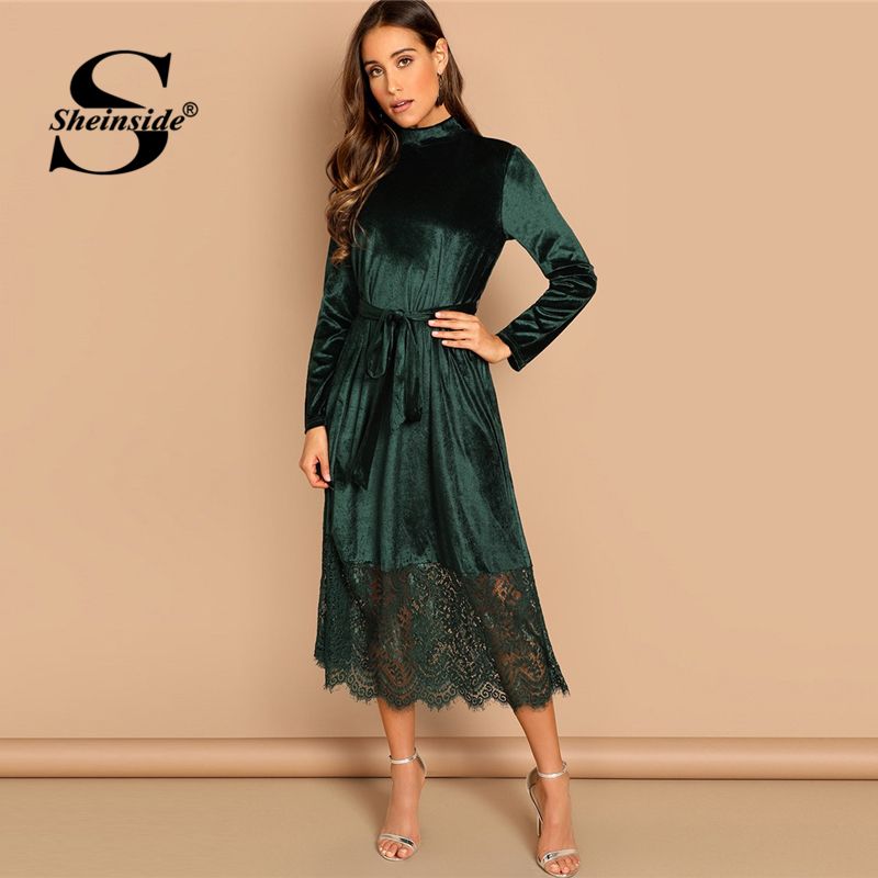 ladies green velvet dress