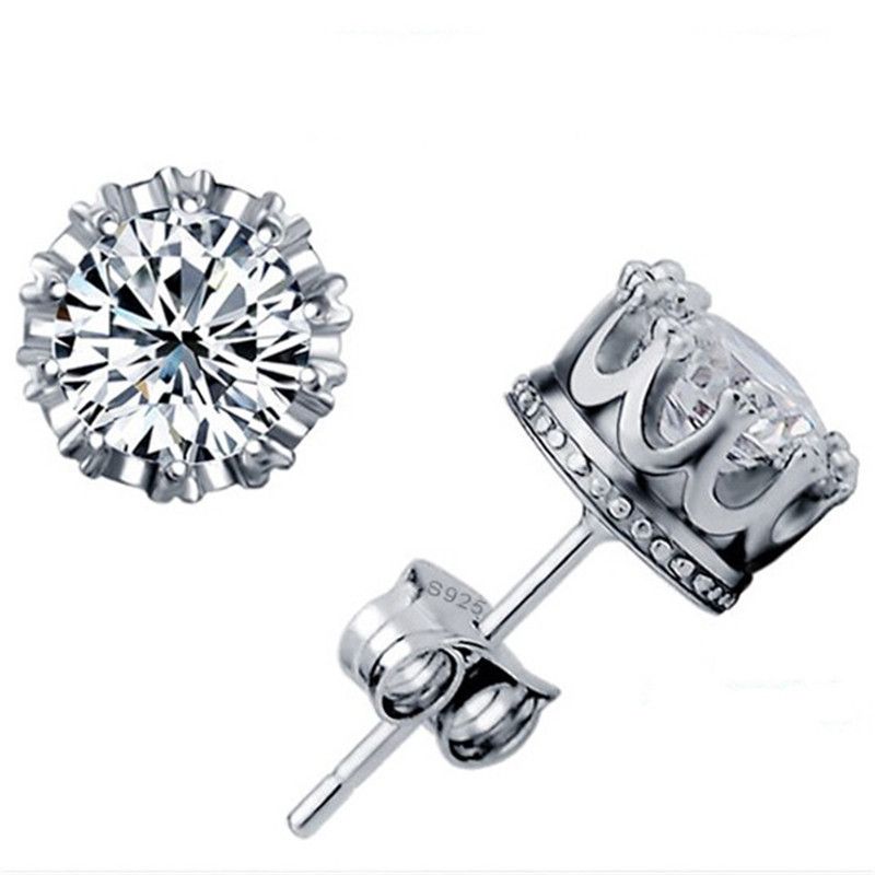 925 Sterling Silver Fashion Jewelry 8MM Round 2 Carat Cubic Zirconia Silver Stud Earrings for Women