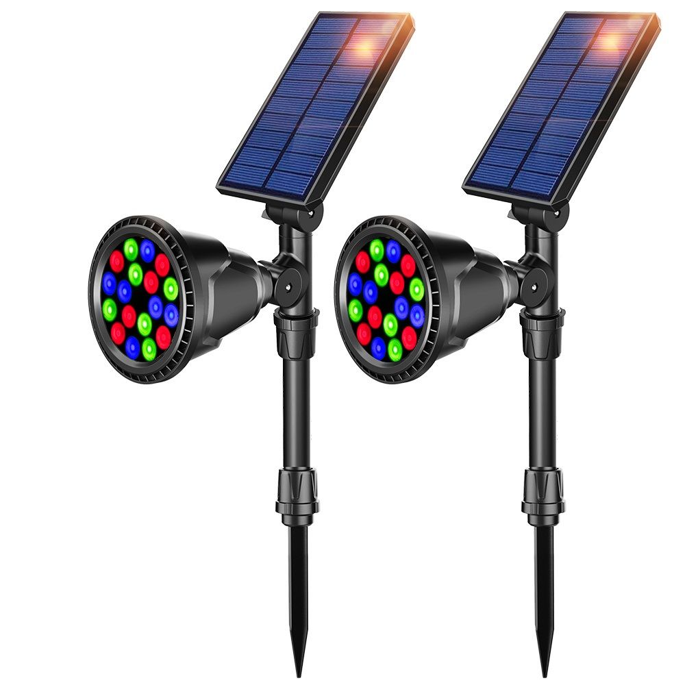 2020 Solar Powered 18 LED RGB Lamp Adjustable Colorful Solar Spotlight