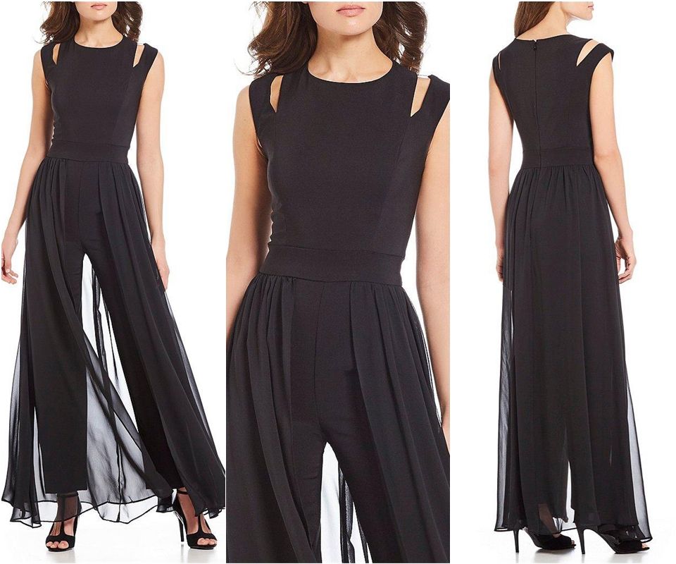 black jumpsuit with train