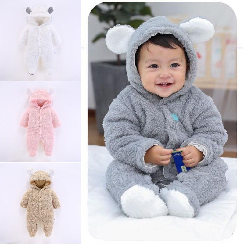 Newborn Baby Girl Boy Bear Velvet Outfits Jumpsuit Romper Winter Warm Clothes