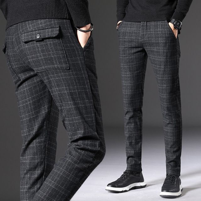 2021 Autumn Winter Thick Suit Pants Men Slim Fit Fashion Black Grey ...