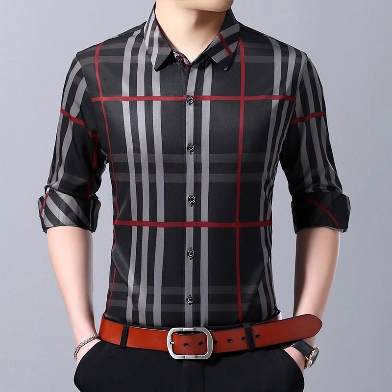 2019 Moda Marca Designer Hombre Plaid Vestido de larga Fit Streetwear A