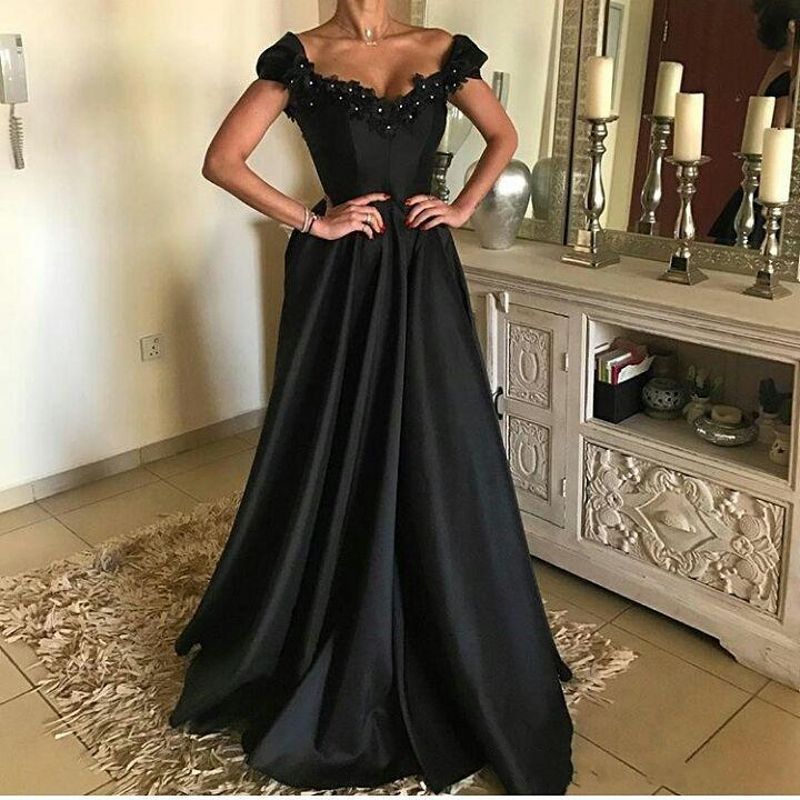black off shoulder evening gown