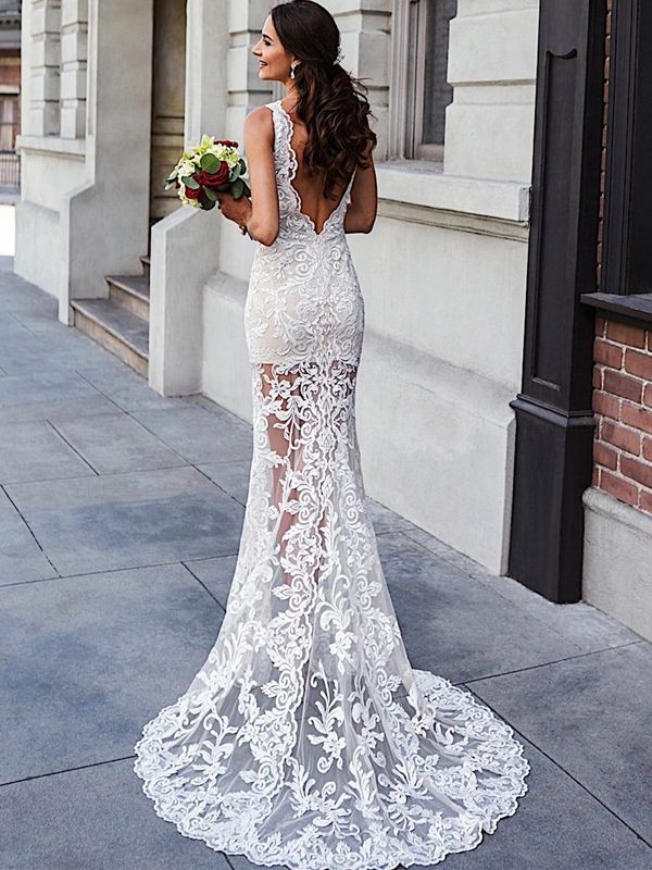 Acquistare 2019 Donne Sexy Abiti Da Sposa Sirena V Neck Puro See Through  Pizzo Abiti Da Sposa Scollato Sulla Schiena Split Sposa Vestito  Convenzionale Economico | Consegna Veloce E Qualità | DHgate Italy