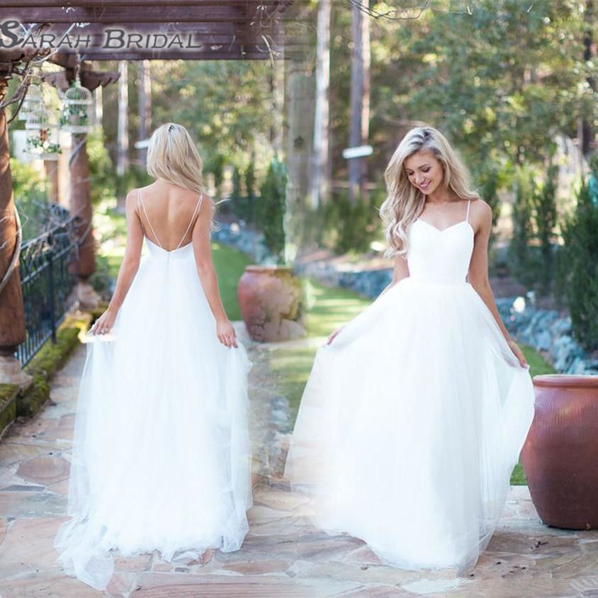 2019 Simple Style Wedding Dresses 2019 Spaghetti Straps Sexy Backless A Line Tulle Beach Bridal Gowns Summer Designer Bride Dress From Sweet Life,