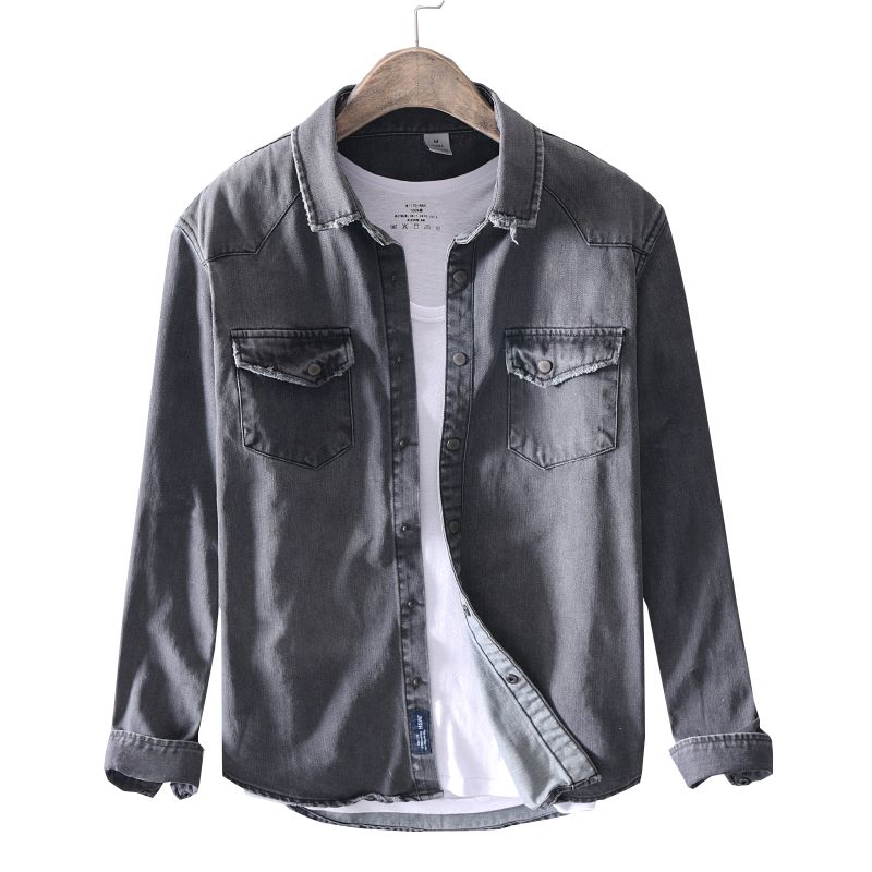 Compra Nuevo Estilo Italiano Camisa Casual De Manga Larga Para Hombre Marca  Camisa De Moda De Primavera Para Hombre Camisas De Mezclilla Gris Sólido  Para Hombre Camisa De Jeans Barato | Entrega