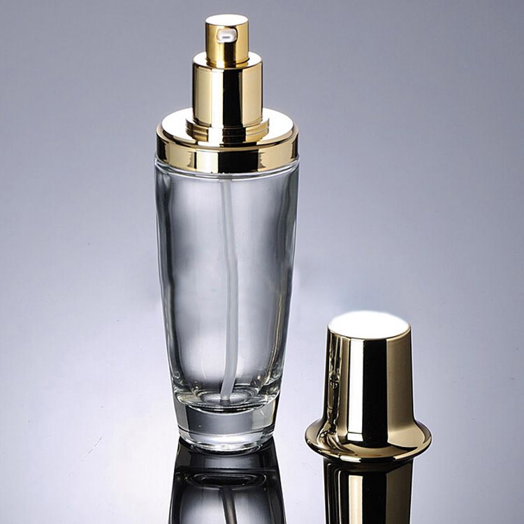Empty 100ml Glass Lotion Pump Bottle In Transparent, Round Clear Cosmetic Serum Bottle With ...