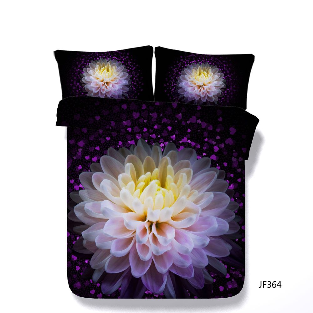 Purple Floral Duvet Cover Set Decorative Bedding Set With 2 Pillow