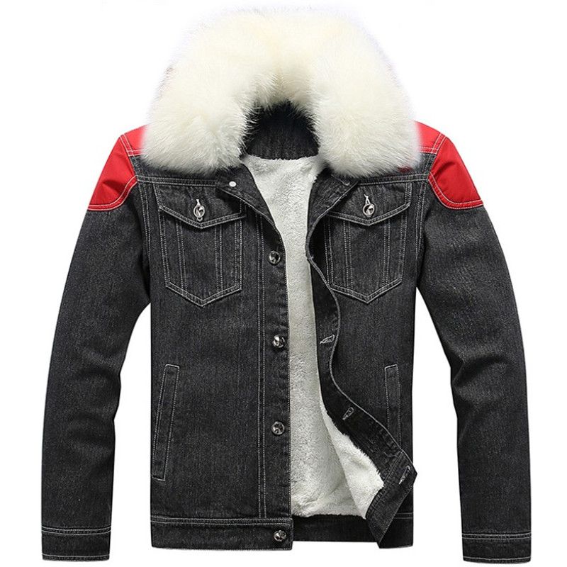 Mens Denim Jackets Retro Faux Fur 