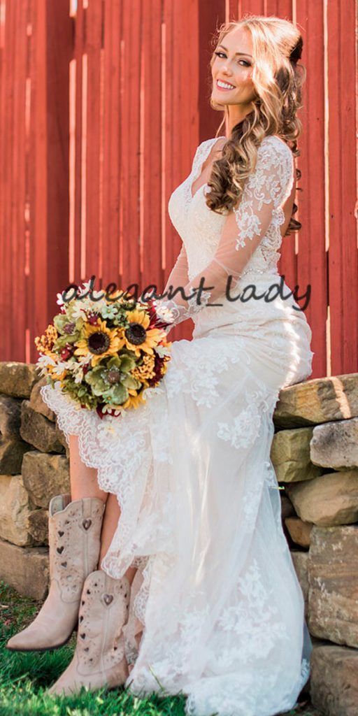 Vintage Western Country Wedding Dresses With Long Sleeve 2019 V Neck Lace Applique Cowgirl Boot Mermaid Outdoor Bridal Wedding Gown Celebrity Wedding Dresses Champagne Wedding Dresses From Alegant Lady 142 27 Dhgate Com