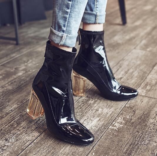Otoño invierno de lluvia mujer claro transparente tacones altos botines para mujer fetiche botas