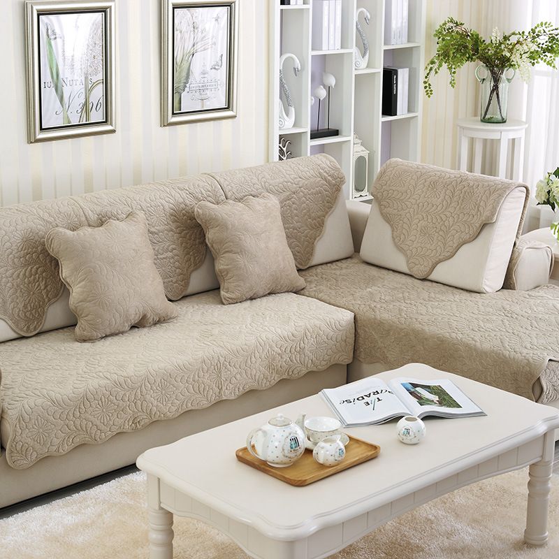 Solid Color Modern Flocked Short Plush Couch Covers For Sofas Anti