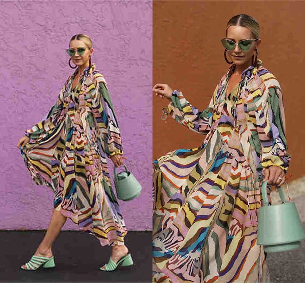 Bohemian Summer Striped Printed Casual Party Gowns A Line Street